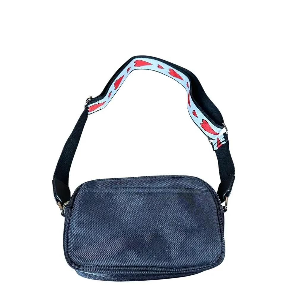New Brighton Love Essential Black Nylon Embroidered Heart Crossbody Bag MSRP $88